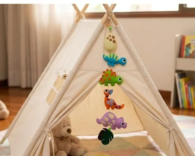 Móbile de dinossauro baby em feltro, feito a mão, decoração quarto infantil