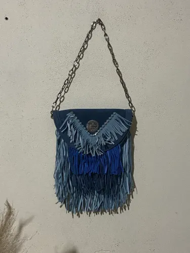 Bolsa caos couro e prata