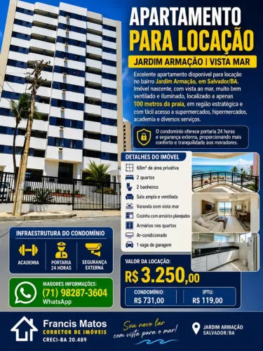 APARTAMENTO 2/4 PARA LOCAÇÃO - JARDIM ARMAÇÃO | VISTA MAR