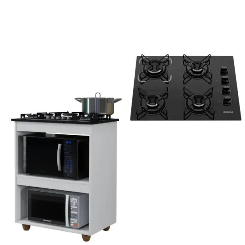 Kit Balcão Cooktop Turim Branco com Fogão Cooktop 4 Bocas Itatiaia