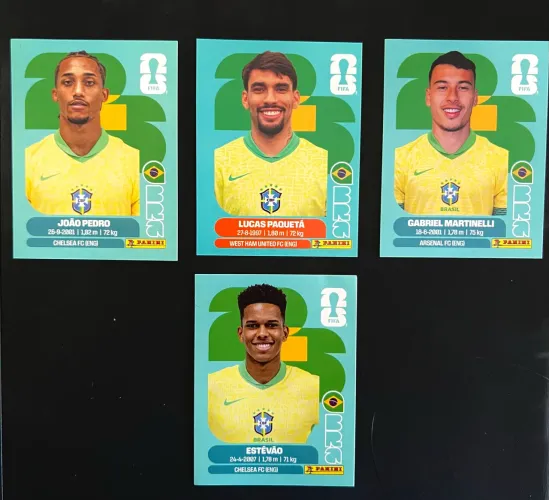 Lote 4 Figurinhas Brasil Copa Do Mundo 2026 Estêvão Martinelli Paquetá João Pedro