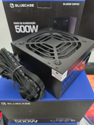 Fonte 500w ATX Bivolt Manual Gamer Cabos Flat PCI 6+2 para Placa de Vídeo