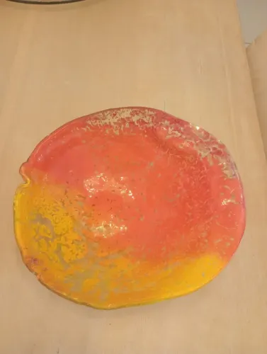 Centro de Mesa Murano 34cm Cristal 1,95kg - Degradê Fogo Amarelo/Vermelho