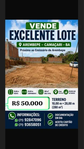 Terreno em Camaçari apenas 50.000
