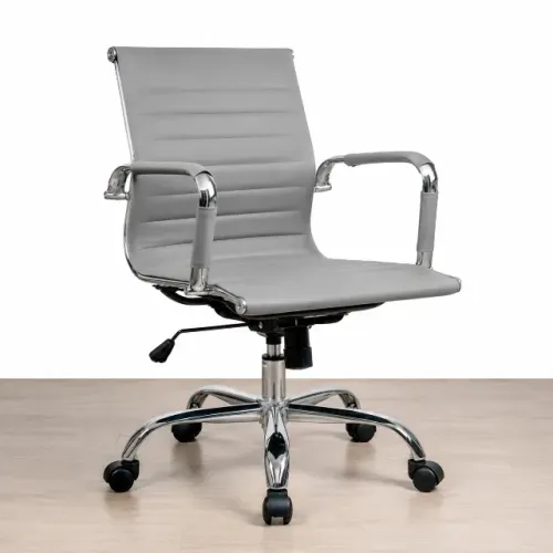 Cadeira Escritório Esteirinha Cinza Base Cromada Conforto Executivo 32880