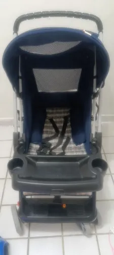 Carrinho de Bebê Prático e Confortável - Azul Marinho e Xadrez