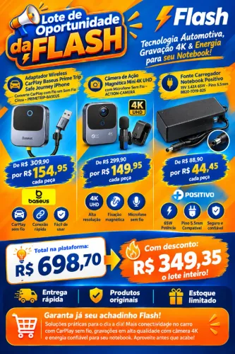 Lote de Oportunidade da Flash - Tecnologia Automotiva, Gravação 4K & Energia para seu Note