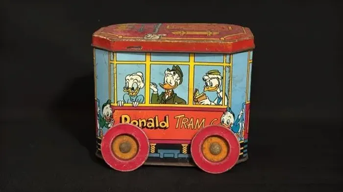 Lata Vintage Disney "Donald Tram Co." - Anos 50/60 (Disneyana) - Bonde Família Pato Donald