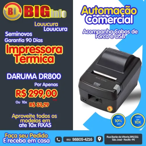 Impressora Termica Daruma Para Impressão De Senhas e Cupons - Em ate 10x Fixas