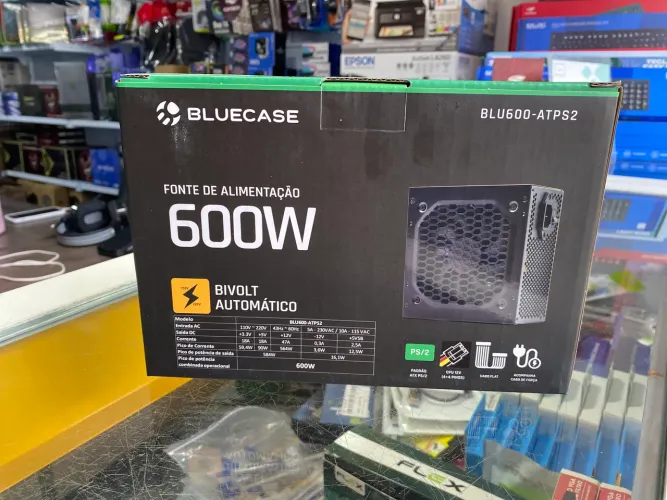 FONTE ATX 600W BIVOLT AUTOMATICO COM CABO BLUECASE