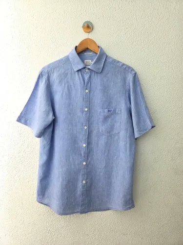 camisa richards puro linho azul
