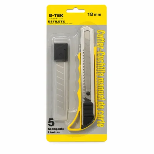 Estilete Profissional 18mm B-320 Cutter Manual com 3 Lâminas de Corte pode ser retirado no