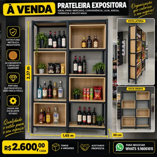Prateleira estrutura metálica com acabamento Carvalho Hanôver