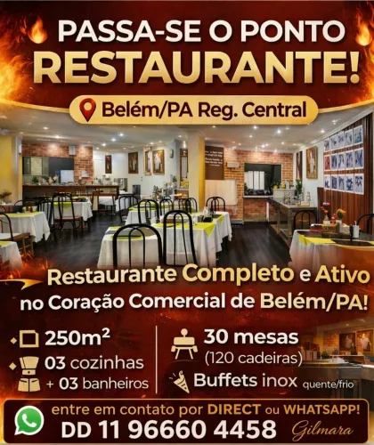Excelente Restaurante Região Central de Belém próx. Av. Pres. Vargas