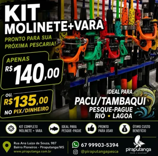 Kit Pesca Vara com Molinete Pacu Curimba Peixes Médios