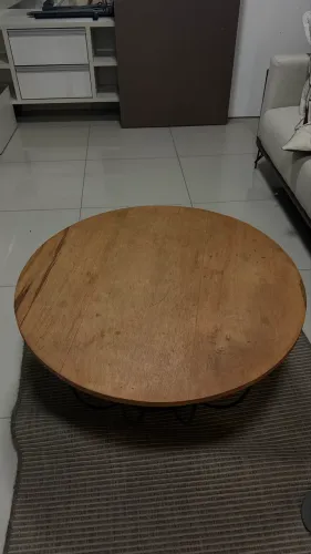 Mesa de Centro Redonda 80 cm - Madeira e Metal