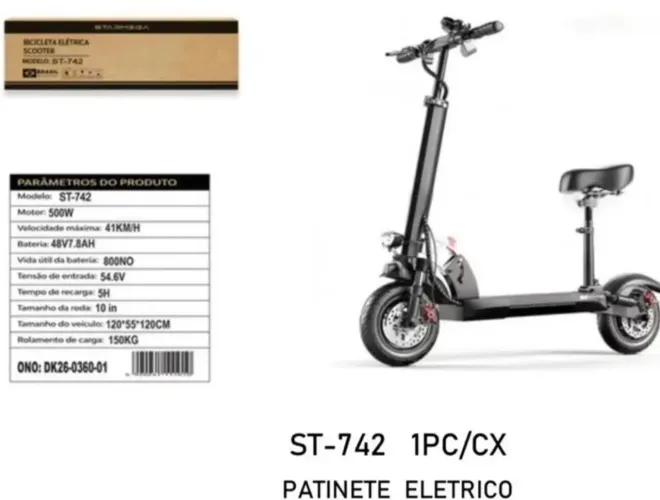 Patinete Elétrico Novo Motor 500w Novo