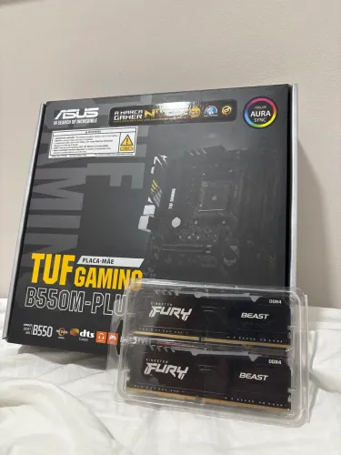 Kit Placa mãe asus tuf b550m plus NOVA + 2x8 ddr4 ram Kingston com led