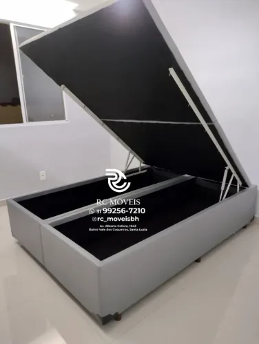 Cama box estruturada Baú Queen 1.58x1.98 Bipartido Blindado com Pistão a Gás - Montagem In
