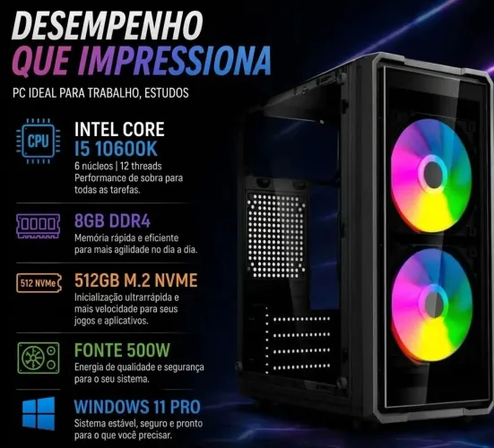 Coomputador PC i5 10600k 512GB M.2 8GB DDR4 500w