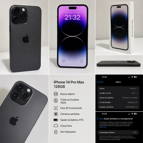 iPhone 14 Pro Max 128GB Preto | Caixa Original | Nunca Aberto | Face ID OK
