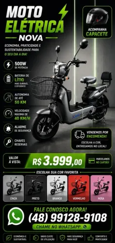 Moto elétrica 500w , c/bateria de lítio, nova 
