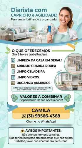 Diarista bairro industrial , Tirol , Lindeia , Regina ,Ibirité e Região 