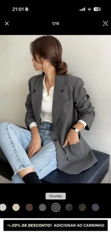 Blazer chumbo com forro e ombreiras