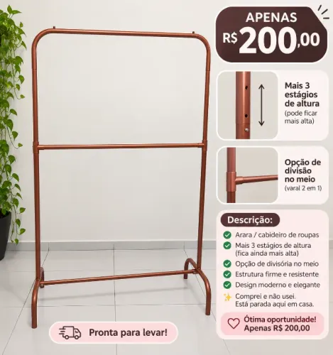Arara/Cabideiro de Roupas Ajustável - Seminova - Apenas R$ 200
