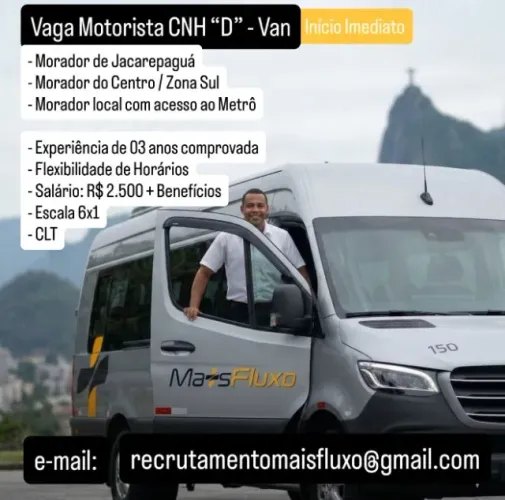 Vaga Motorista Executivo CNH D - Van