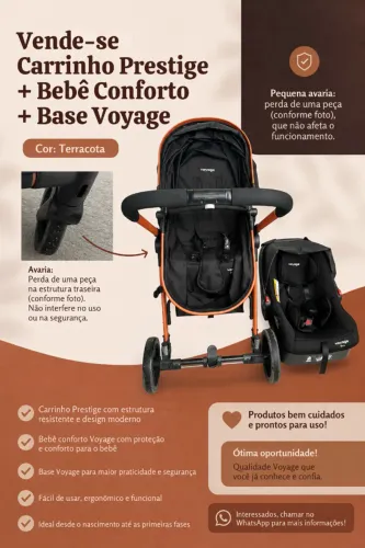 **Vende-se Carrinho Prestige Voyage + Bebê Conforto + Base Voyage