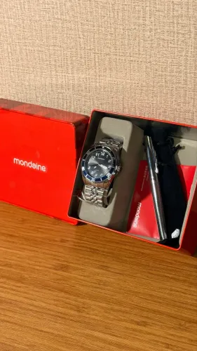 Kit relógio mondaine luxury, novo 12 meses de garantia
