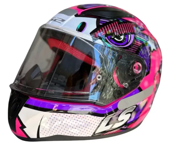 Capacete Ls2 Ff353 Khan Rosa Roxo Branco Tm. 54 Feminino (Usado)