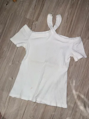 Blusa Zara Branca Canelada Detalhe Gola P
