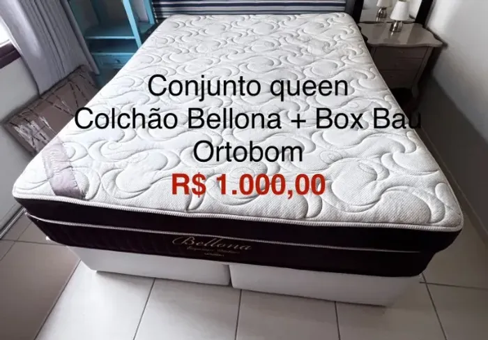 Cama Queen | Colchão Bellona + Box Bau Ortobom