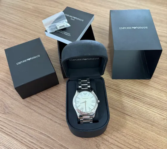Relógio Emporio Armani Masculino Original (Prata/Fundo Branco) - NOVO NA CAIXA