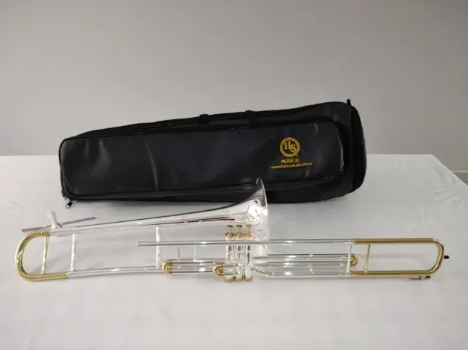 Trombone Longo HS Musical S760 Sib Prata com Laqueado - Novo / Aceito trocas - Parcelo 21x