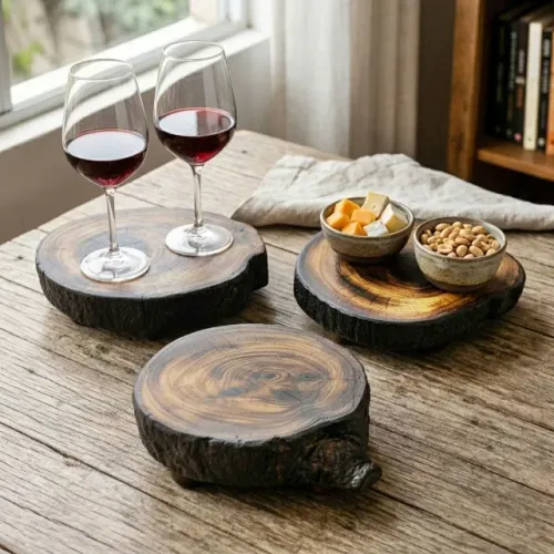 Kit 3 Bases Rústicas de Madeira Verniz Fosco Com Pezinhos 20 a 24 cm
