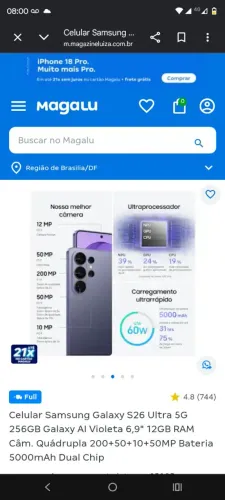 Vendo celular S26 ultra,256 gigas novona caixa nunca usado com nota fiscal 6000 k aceito
