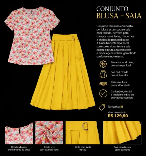 Conjunto blusa e saia longa