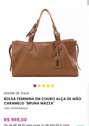 Bolsa House of Caju Bruna Mazza Couro Legítimo Caramelo
