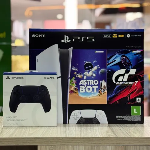LOJA FÍSICA. PS5 SLIM SEM LEITOR DE DISCO 2 JOGOS + 2 CONTROLES | NOVOS E LACRADOS
