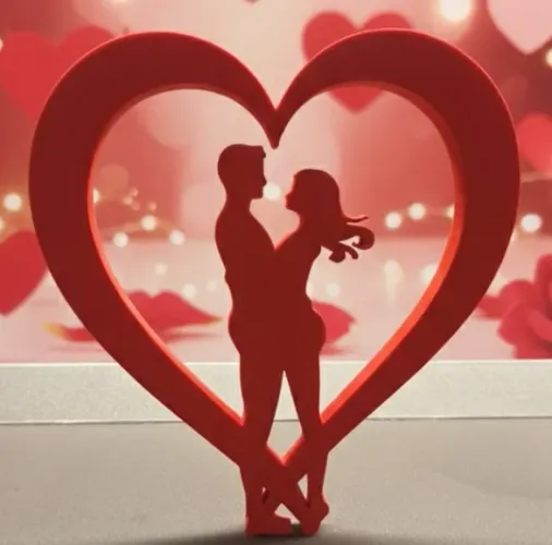 Escultura Casal Silhouette No Coração Impressão 3D Enfeite