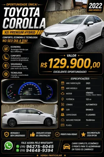 Toyota Corolla Altis Prem. Hybrid 1.8 Flex AUT 2022