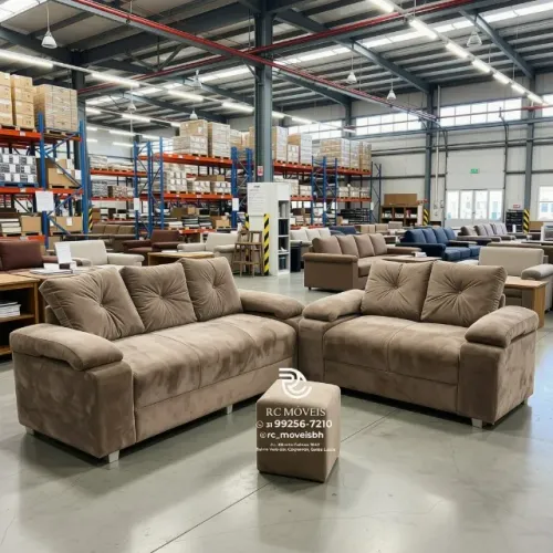 Sofá Braço Fofão 2 e 3 Lugares Suede Bege D33 Aconchegante