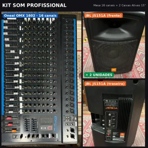 Kit Som Profissional ? Mesa 16 canais + 2 Caixas Ativas JBL 15"