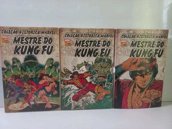Box 12 edições coleção Histórica Marvel Mestre do Kung Fu vol 1 a 12 com 3 boxes