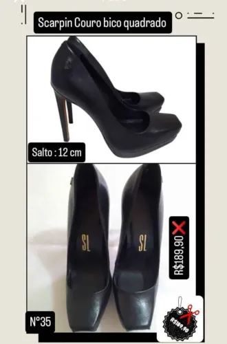 Scarpin Couro Bico Quadrado Preto.