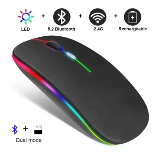 Mouse sem fio Recarregável Bluetooth Led RGB
