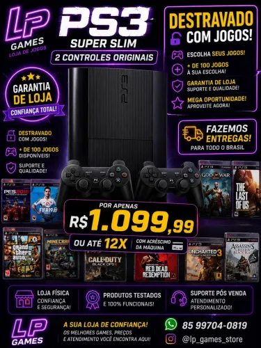 Ps3 super slim DESTRAVADO COM JOGOS LOJA LIBERADA GARANTIA DE LOJA 